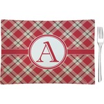 Red & Tan Plaid Glass Rectangular Appetizer / Dessert Plate (Personalized)