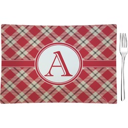 Red & Tan Plaid Rectangular Glass Appetizer / Dessert Plate - Single or Set (Personalized)