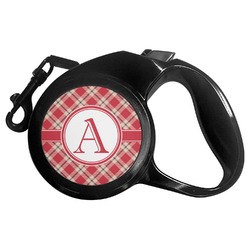 Red & Tan Plaid Retractable Dog Leash (Personalized)