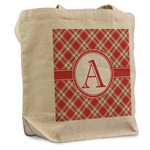 Red & Tan Plaid Reusable Cotton Grocery Bag - Single (Personalized)