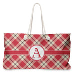 Red & Tan Plaid Large Tote Bag with Rope Handles (Personalized)