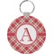 Red & Tan Plaid Round Keychain (Personalized)