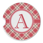 Red & Tan Plaid Sandstone Car Coaster - Single (Personalized)