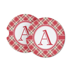 Red & Tan Plaid Sandstone Car Coasters - Set of 2 (Personalized)