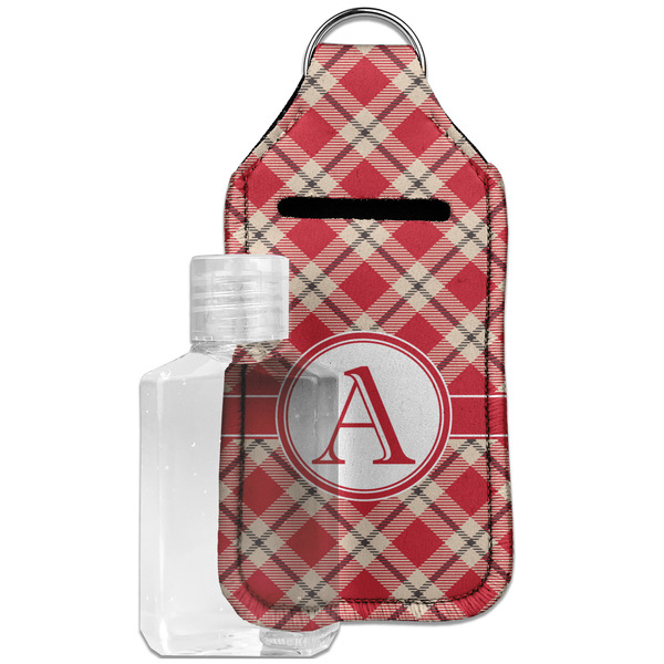 Custom Red & Tan Plaid Hand Sanitizer & Keychain Holder - Large (Personalized)