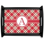 Red & Tan Plaid Black Wooden Tray - Large (Personalized)