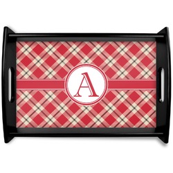 Red & Tan Plaid Black Wooden Tray - Small (Personalized)