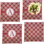 Red & Tan Plaid Set of 4 Glass Square Lunch / Dinner Plate 9.5" (Personalized)