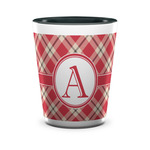 Red & Tan Plaid Ceramic Shot Glass - 1.5 oz - Two Tone - Set of 4 (Personalized)