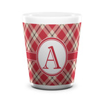 Red & Tan Plaid Ceramic Shot Glass - 1.5 oz - White - Single (Personalized)