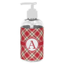 Red & Tan Plaid Plastic Soap / Lotion Dispenser (8 oz - Small - White) (Personalized)