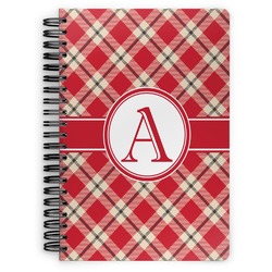 Red & Tan Plaid Spiral Notebook - 7x10 w/ Initial