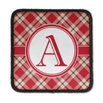 Red & Tan Plaid Iron On Square Patch w/ Initial
