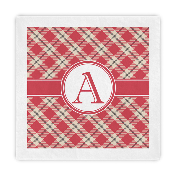 Custom Red & Tan Plaid Decorative Paper Napkins (Personalized)