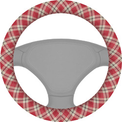 Red & Tan Plaid Steering Wheel Cover