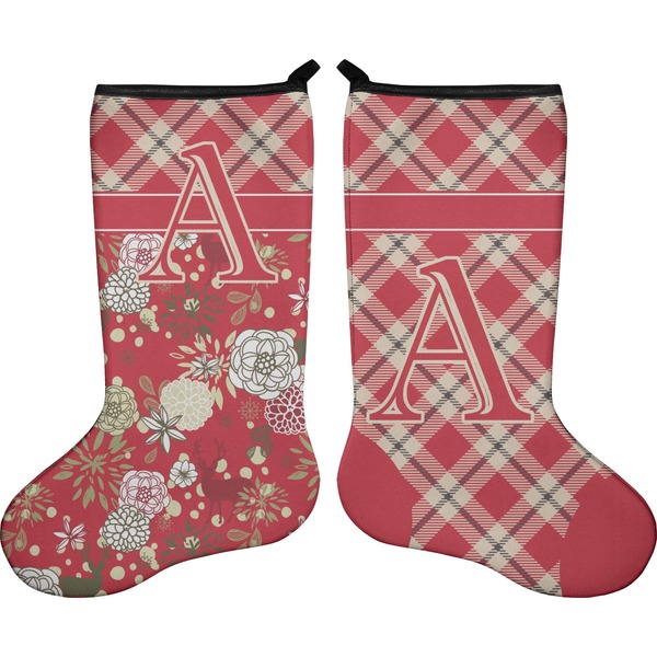 Custom Red & Tan Plaid Holiday Stocking - Double-Sided - Neoprene (Personalized)