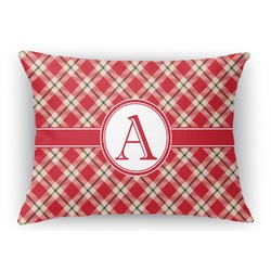 Red & Tan Plaid Rectangular Throw Pillow Case (Personalized)