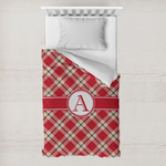 Red & Tan Plaid Toddler Duvet Cover w/ Initial