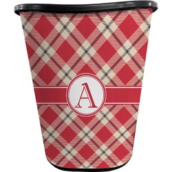 Red & Tan Plaid Waste Basket - Single Sided (Black) (Personalized)