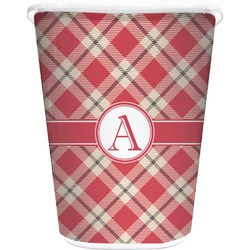 Red & Tan Plaid Waste Basket (Personalized)