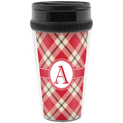 Red & Tan Plaid Acrylic Travel Mug without Handle (Personalized)