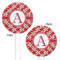 Red & Tan Plaid White Plastic 5.5" Stir Stick - Double Sided - Round - Front & Back