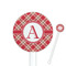 Red & Tan Plaid White Plastic 5.5" Stir Stick - Round - Closeup