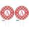 Red & Tan Plaid White Plastic 6" Food Pick - Round - Double Sided - Front & Back