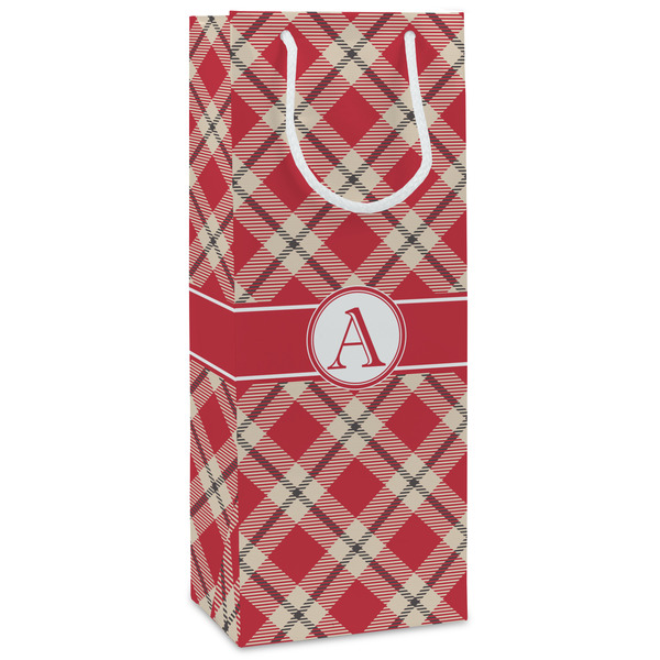 Custom Red & Tan Plaid Wine Gift Bags - Matte (Personalized)