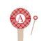 Red & Tan Plaid Wooden 4" Food Pick - Round - Closeup