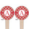 Red & Tan Plaid Wooden 4" Food Pick - Round - Double Sided - Front & Back