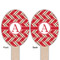 Red & Tan Plaid Wooden Food Pick - Oval - Double Sided - Front & Back