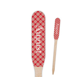 Red & Tan Plaid Paddle Wooden Food Picks - Single Sided (Personalized)