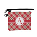 Red & Tan Plaid Wristlet ID Case w/ Initial