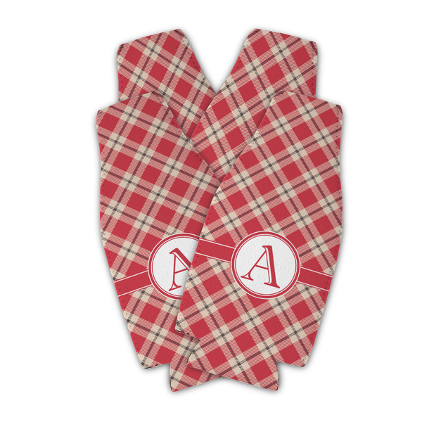 Custom Red & Tan Plaid Zipper Bottle Cooler - Set of 4 (Personalized)