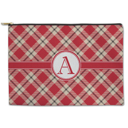 Red & Tan Plaid Zipper Pouch - Large - 12.5"x8.5" (Personalized)