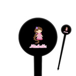 Princess Print 4" Round Plastic Food Picks - Black - Single Sided (Personalized)