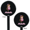 Princess Print Black Plastic 5.5" Stir Stick - Double Sided - Round - Front & Back