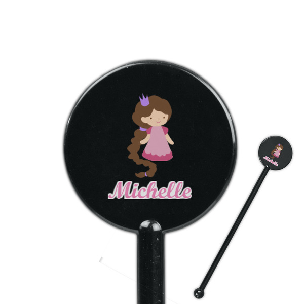 Custom Princess Print 5.5" Round Plastic Stir Sticks - Black - Double Sided (Personalized)