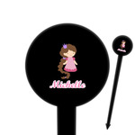 Princess Print 6" Round Plastic Food Picks - Black - Single Sided (Personalized)