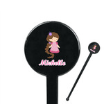 Princess Print 7" Round Plastic Stir Sticks - Black - Single Sided (Personalized)