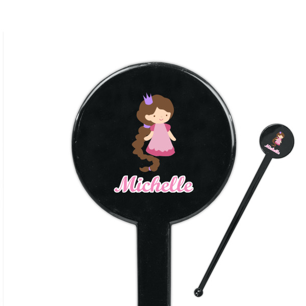 Custom Princess Print 7" Round Plastic Stir Sticks - Black - Single Sided (Personalized)