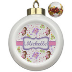 Princess Print Ceramic Ball Ornaments - Poinsettia Garland (Personalized)