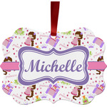 Princess Print Metal Frame Ornament - Double Sided w/ Name or Text