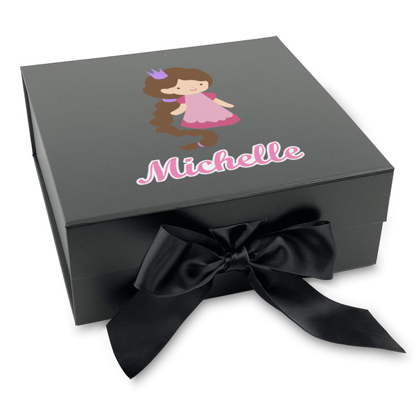 Custom Princess Print Gift Box with Magnetic Lid - Black (Personalized)