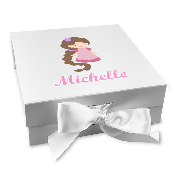 Custom Princess Print Gift Box with Magnetic Lid - White (Personalized)