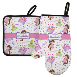 Princess Print Left Oven Mitt & Pot Holder Set w/ Name or Text