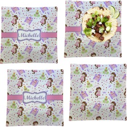 Princess Print Set of 4 Glass Square Lunch / Dinner Plate 9.5" (Personalized)