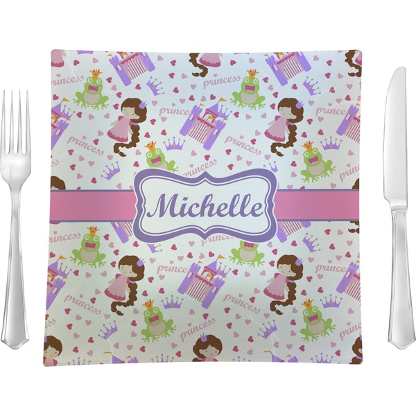 Custom Princess Print Glass Square Lunch / Dinner Plate 9.5" (Personalized)