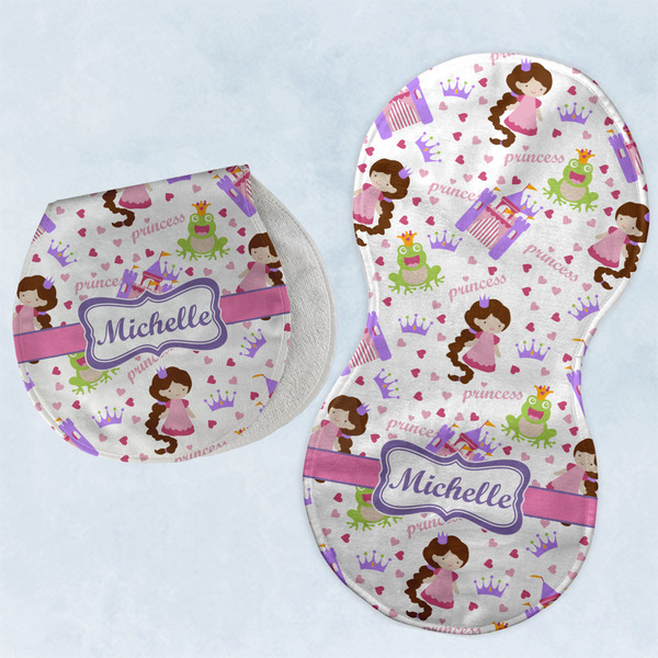 Custom Princess Print Burp Pads - Velour - Set of 2 w/ Name or Text